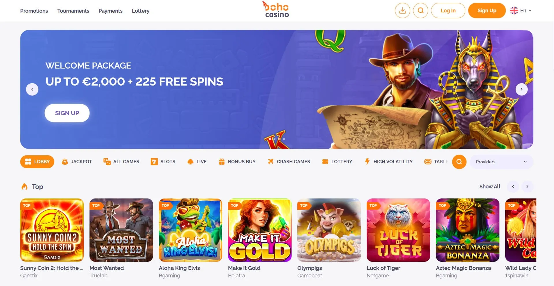 Boho Trustly Casino hovedside