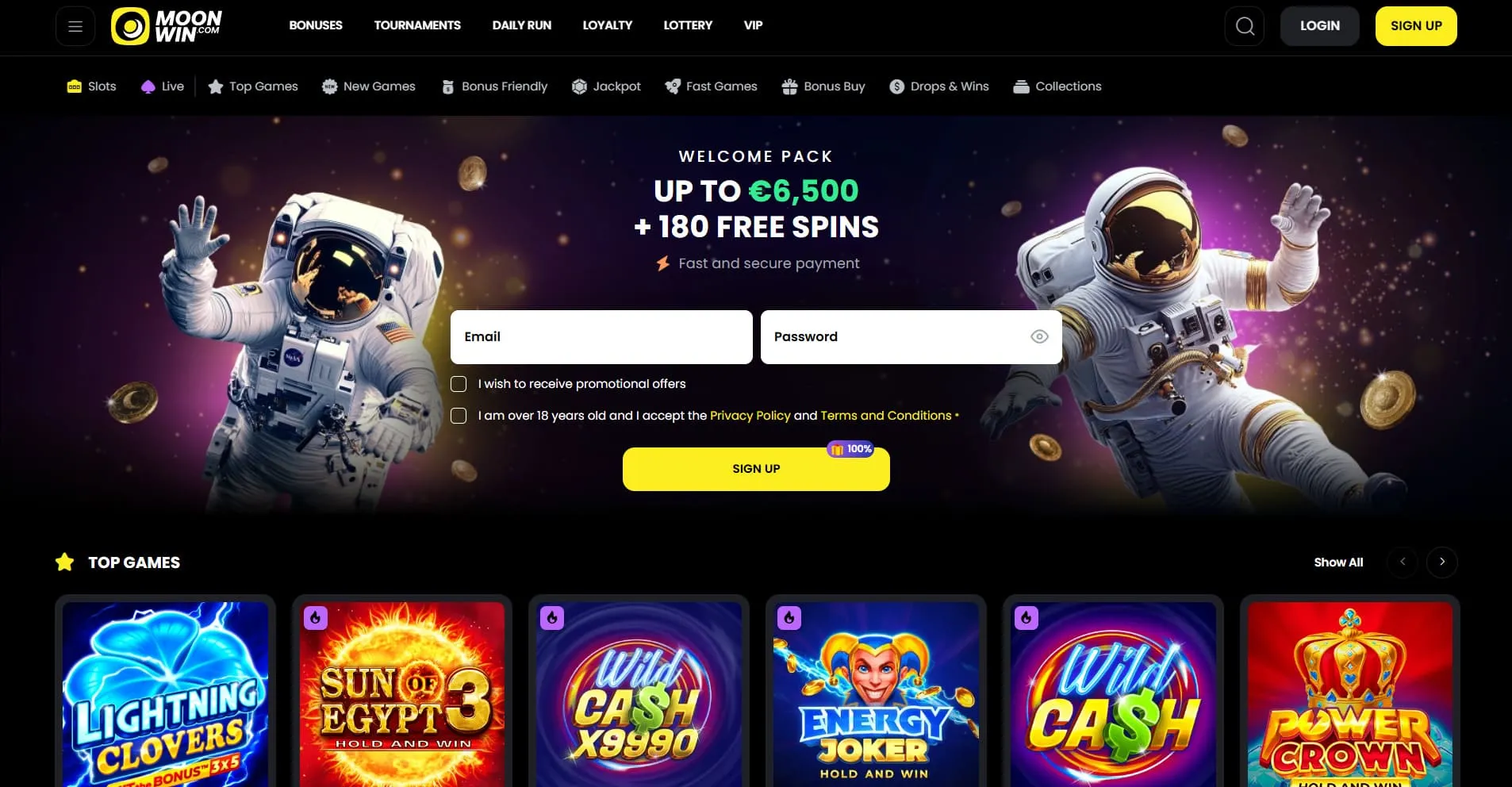 MoonWin Trustly Casino hovedside